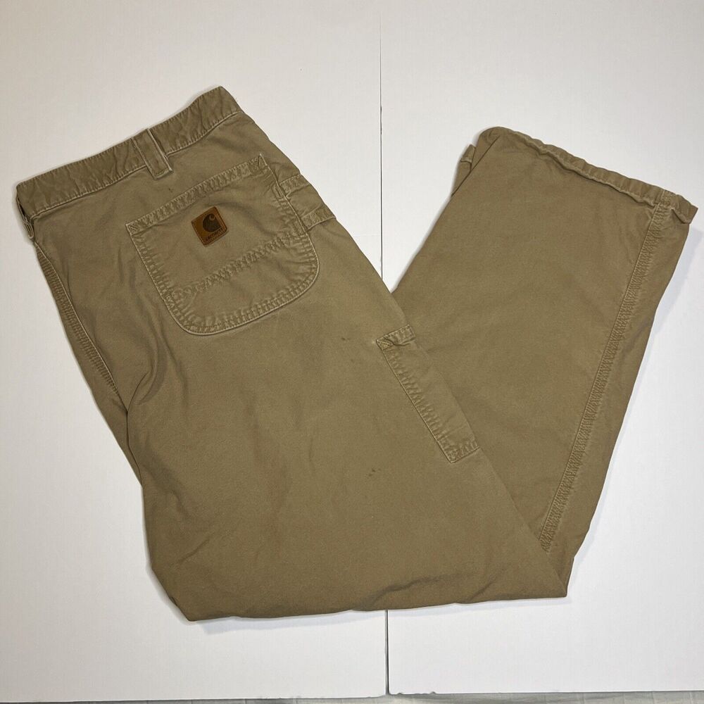 Carhartt Brown Canvas Original Dungaree Fit Carpenter Work Pants  Size 42x32
